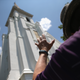 People pray in front of the Emanuel AME Church in Charleston, S.C., on July 17, 2015, the one-month anniversary of the mass shooting at the church.
John Moore/Getty Images